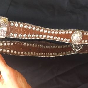 Genuine Leather Rhinestone studded Belt sz38